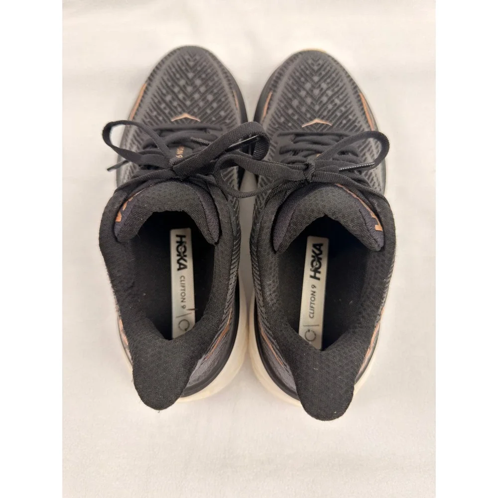 Hoka Clifton 9 Womens Running Shoes Black Rose Gold Metallic 1127896 8B